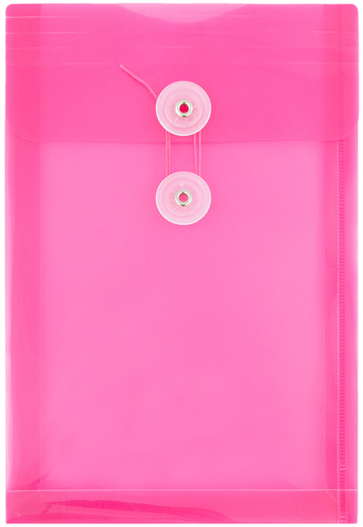 Fuchsia Pink 6 1/4 x 9 1/4 Open End Plastic Envelopes with Button & String