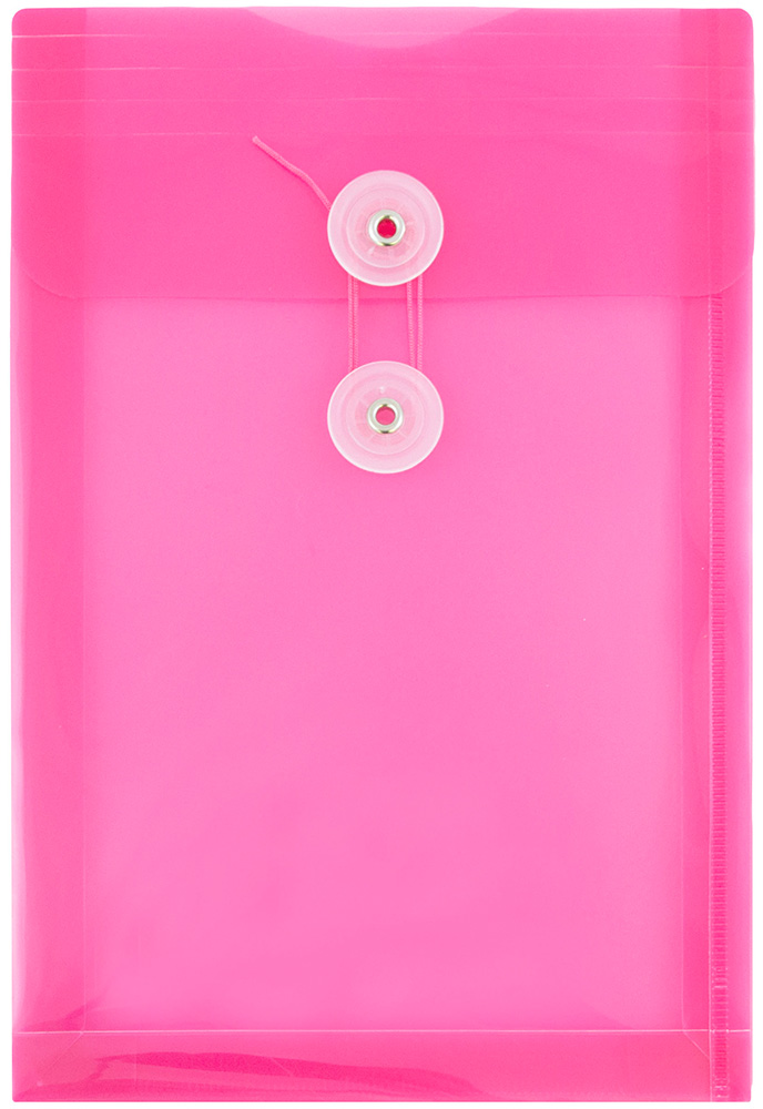 Fuchsia Pink 6 1/4 x 9 1/4 Open End Plastic Envelopes with Button & String