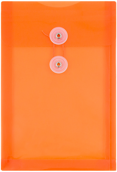Bright Orange 6 1/4 x 9 1/4 Open End Plastic Envelopes with Button & String