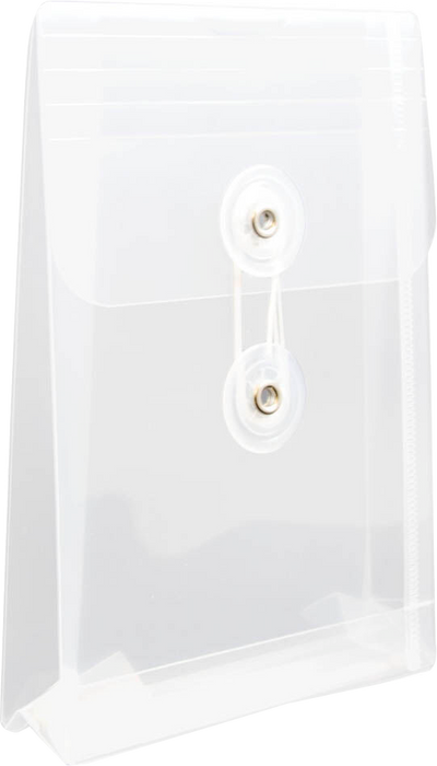 Clear 4 1/4 x 6 1/4 Open End Plastic Envelopes with Button & String