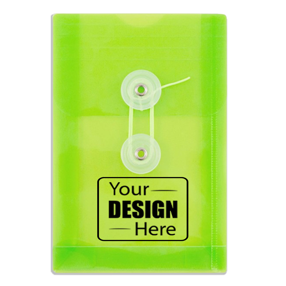 Lime Green 4 1/4 x 6 1/4 Open End Plastic Envelopes with Button & String