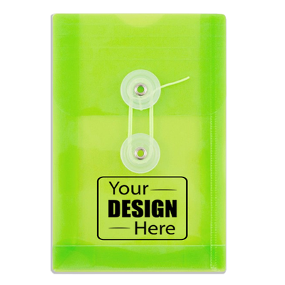 Lime Green 4 1/4 x 6 1/4 Open End Plastic Envelopes with Button & String