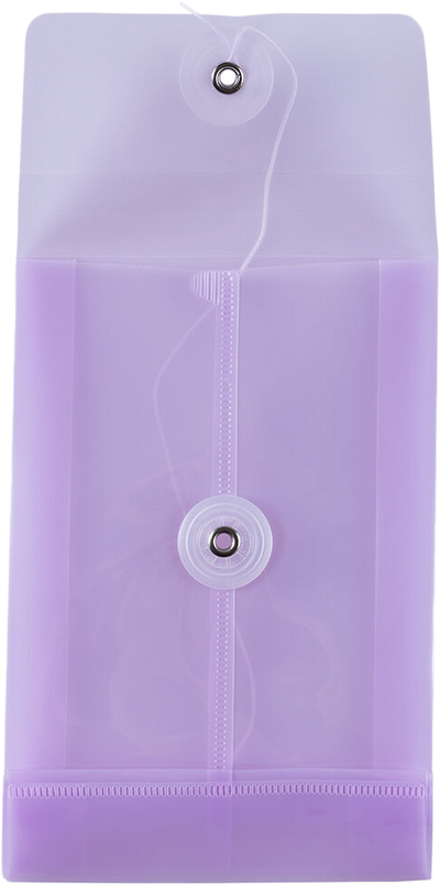 Lilac Purple 4 1/4 x 6 1/4 Open End Plastic Envelopes with Button & String
