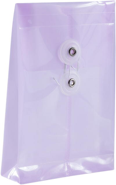 Lilac Purple 4 1/4 x 6 1/4 Open End Plastic Envelopes with Button & String