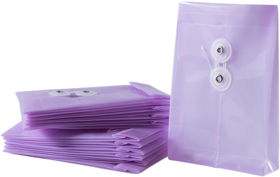 Lilac Purple 4 1/4 x 6 1/4 Open End Plastic Envelopes with Button & String