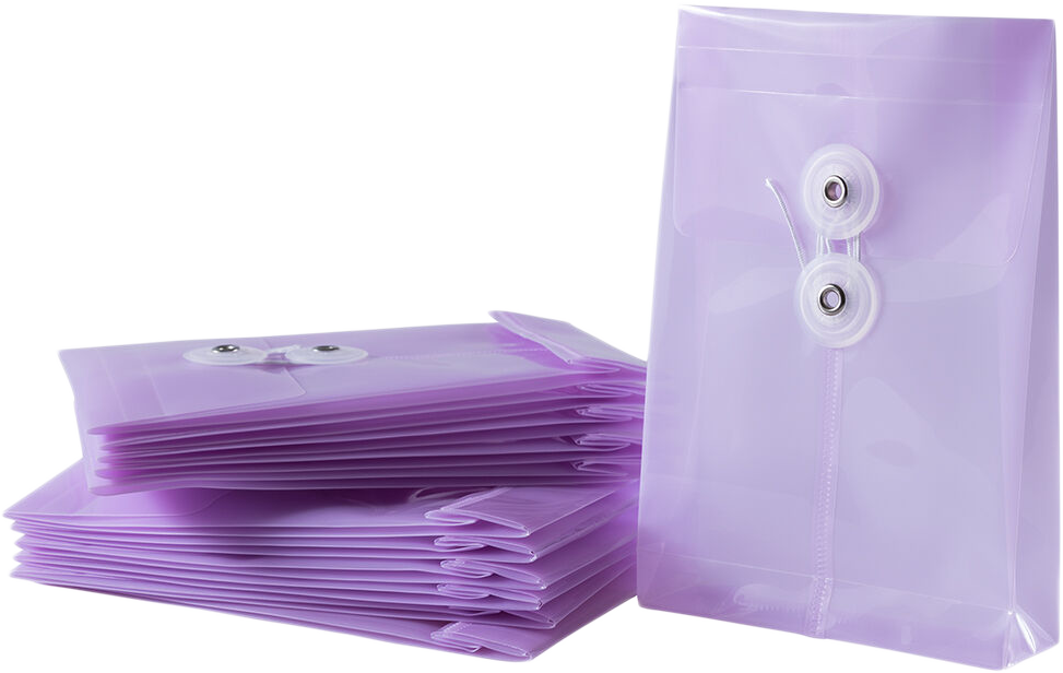 Lilac Purple 4 1/4 x 6 1/4 Open End Plastic Envelopes with Button & String