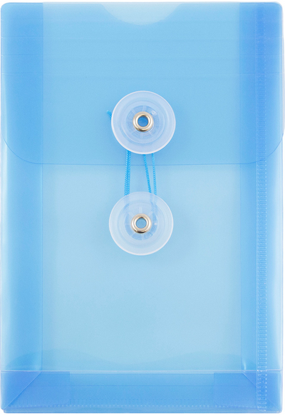 Blue 4 1/4 x 6 1/4 Open End Plastic Envelopes with Button & String
