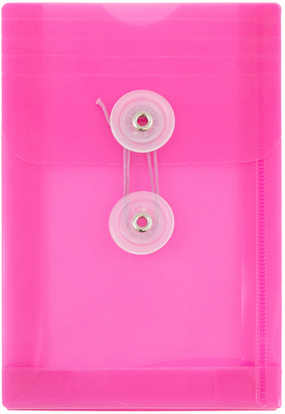 Fuchsia Pink 4 1/4 x 6 1/4 Open End Plastic Envelopes with Button & String