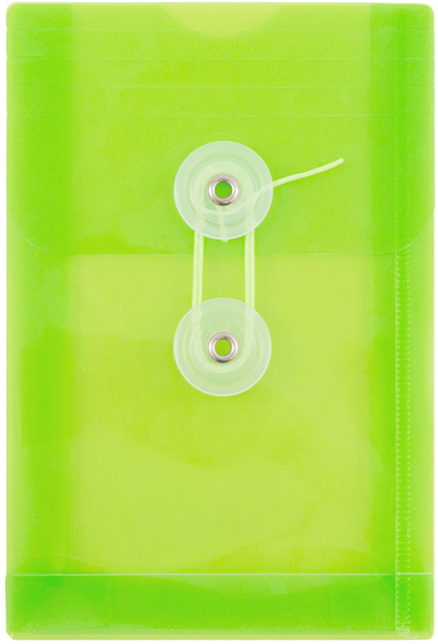 Lime Green 4 1/4 x 6 1/4 Open End Plastic Envelopes with Button & String