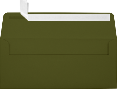 Dark Green Olive 28lb #10 Square Flap Envelopes (4 1/8 x 9 1/2) with Peel & Seal