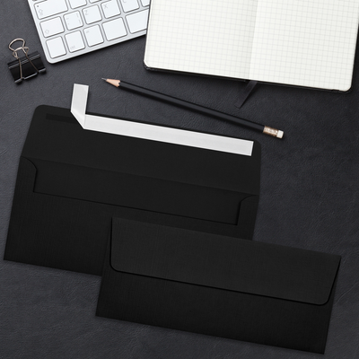 Black Linen 32lb #10 Square Flap Envelopes (4 1/8 x 9 1/2) with Peel & Seal