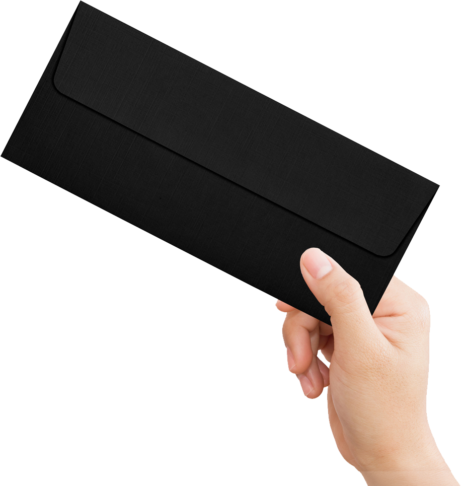 Black Linen 32lb #10 Square Flap Envelopes (4 1/8 x 9 1/2) with Peel & Seal