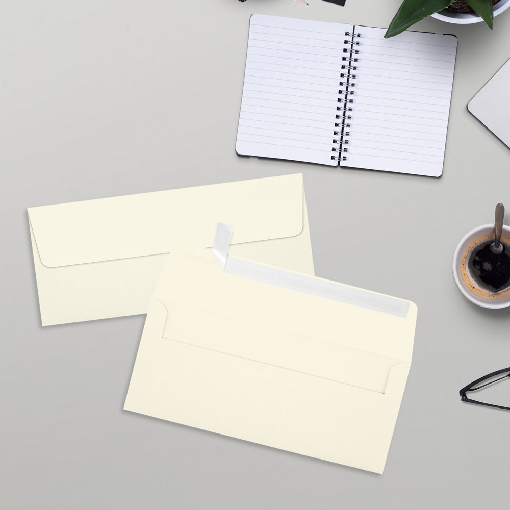 Natural 32lb #10 Square Flap Envelopes (4 1/8 x 9 1/2) with Peel & Seal