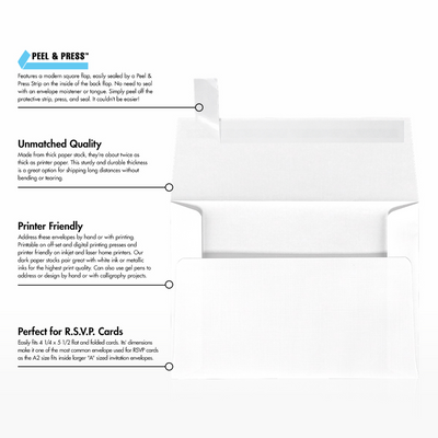 White Linen 32lb A2 Invitation Envelopes (4 3/8 x 5 3/4) with Peel & Seal