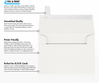White Recycled 32lb A2 Invitation Envelopes (4 3/8 x 5 3/4) with Peel & Seal