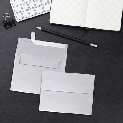 Silver Metallic 32lb A4 Invitation Envelopes (4 1/4 x 6 1/4) with Peel & Seal