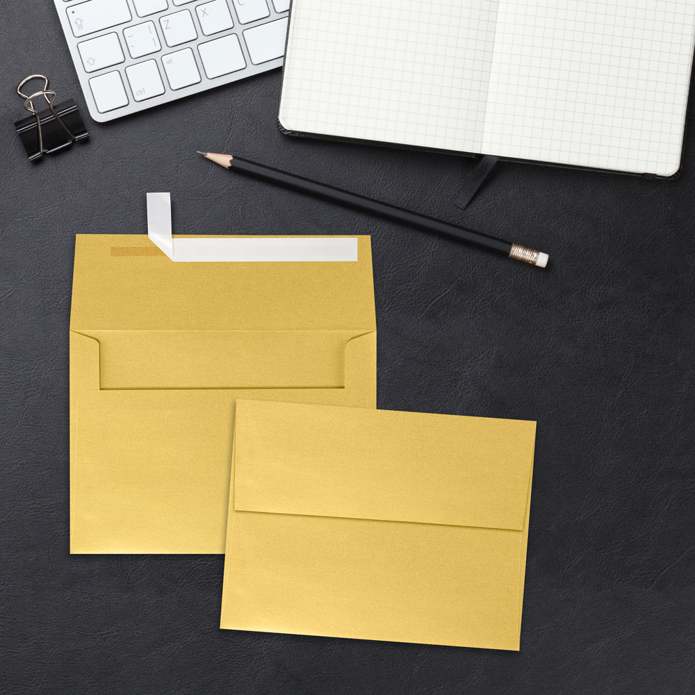 Gold Metallic 32lb A4 Invitation Envelopes (4 1/4 x 6 1/4) with Peel & Seal