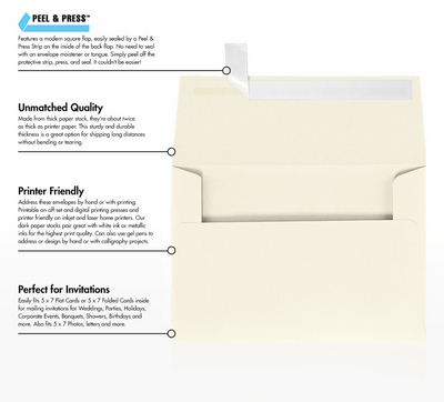 Natural Linen 32lb A7 Invitation Envelopes (5 1/4 x 7 1/4) with Peel & Seal