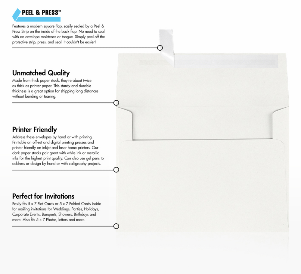Natural 100% Cotton 32lb A7 Invitation Envelopes (5 1/4 x 7 1/4) with Peel & Seal