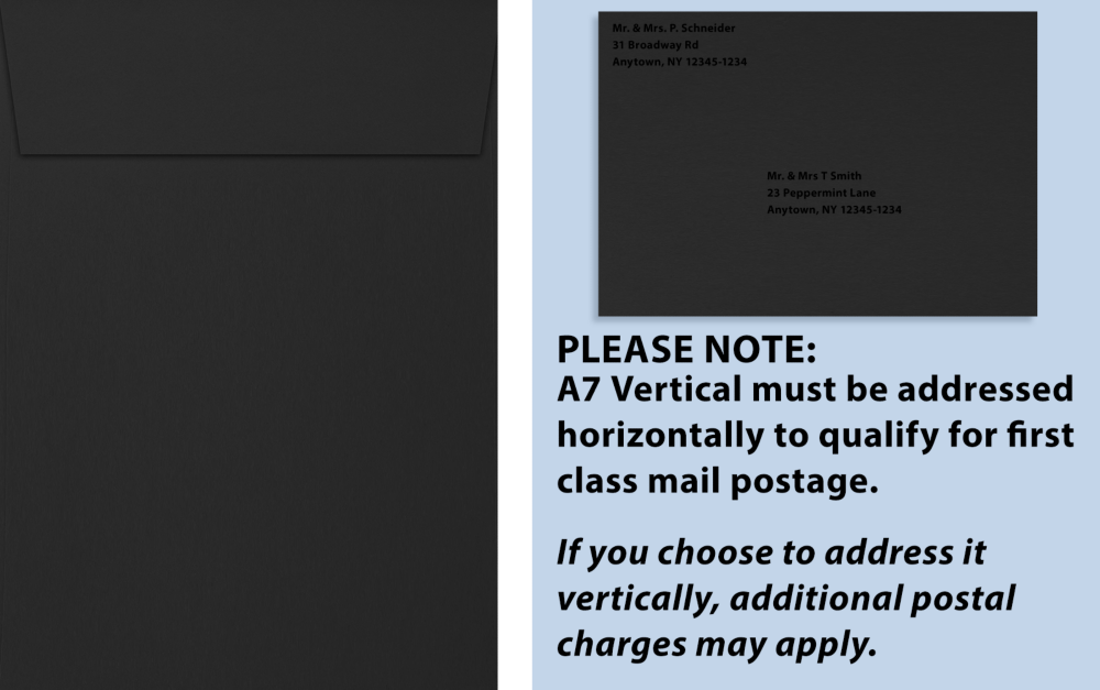 Smooth Midnight Black 32lb A7 Vertical Invitation Envelopes (5 1/4 x 7 1/4) with Peel & Seal