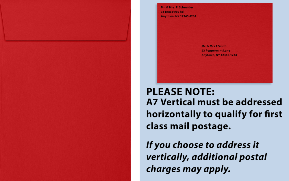 Red 32lb A7 Vertical Invitation Envelopes (5 1/4 x 7 1/4) with Peel & Seal