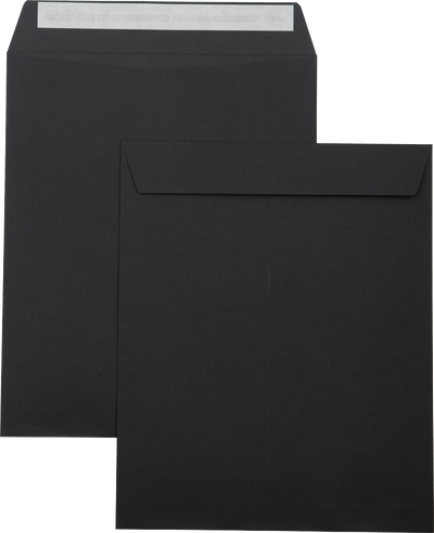 Smooth Midnight Black 32lb 8 1/2 x 10 1/2 Open End Envelopes with Peel & Seal