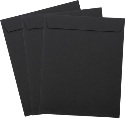 Smooth Midnight Black 32lb 8 1/2 x 10 1/2 Open End Envelopes with Peel & Seal