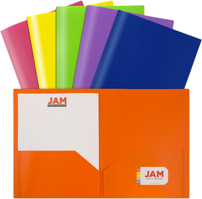 Assorted Primary 9 x 12 Plastic Pop Folders - 6 Pack