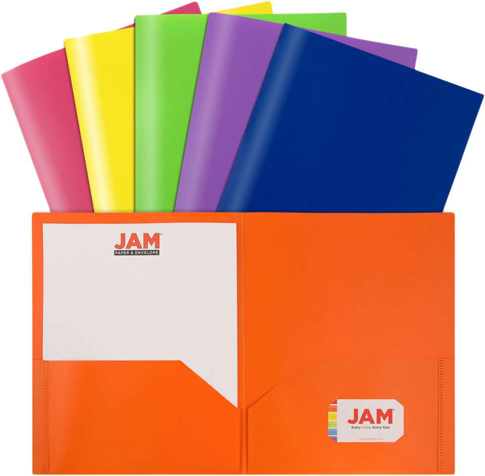 Assorted Primary 9 x 12 Plastic Pop Folders - 6 Pack