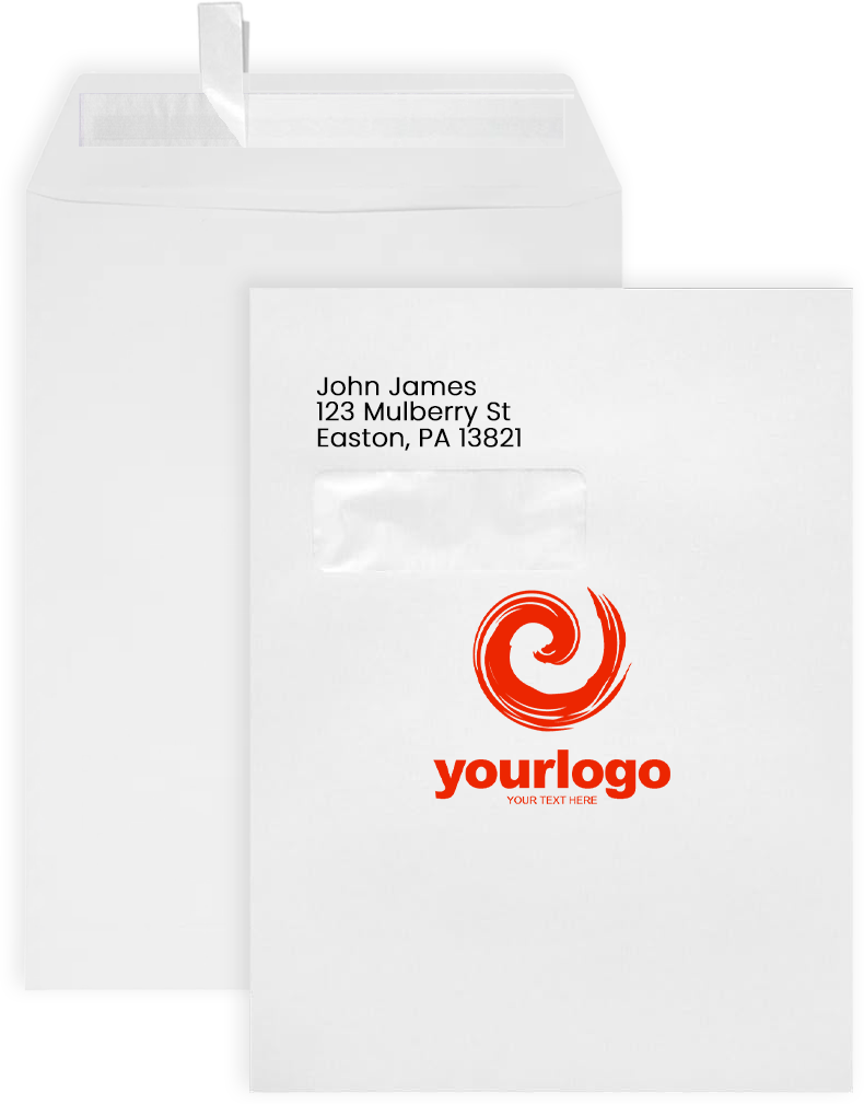 White 28lb 9 x 12 Open End Window Envelopes with Peel & Seal