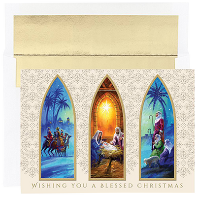 Christmas Triptych Christmas Cards - 15 Pack