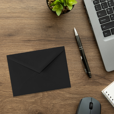 Smooth Midnight Black 32lb 4 Bar V Flap Envelopes (3 5/8 x 5 1/8)