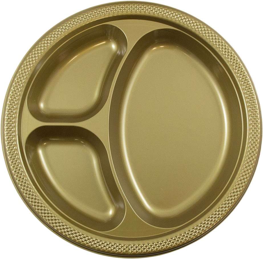 Gold Large 3 Compartment Plastic Plates (10 1/4 Inch) - 20 Pack