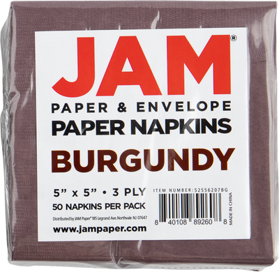 Burgundy 3-Ply 5 x 5 Beverage Napkins