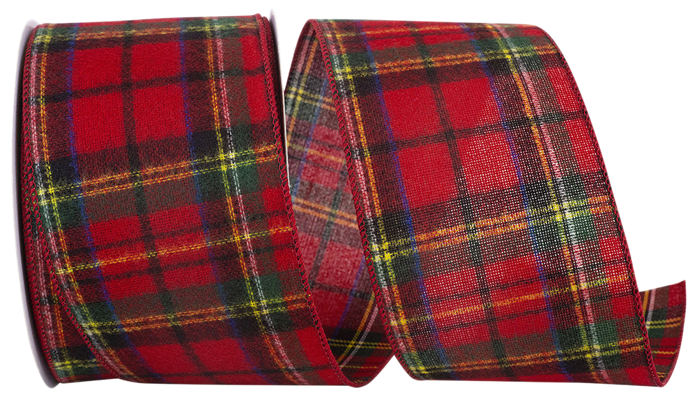Red Flannel 4 Inch x 25 Yards Plaid Ribbon