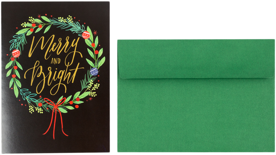 Merry & Bright Christmas Wreath Cards - 16 Pack