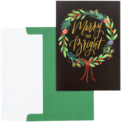 Merry & Bright Christmas Wreath Cards - 16 Pack