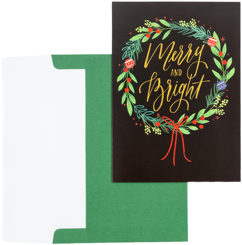 Merry & Bright Christmas Wreath Cards - 16 Pack