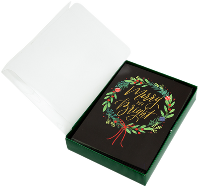 Merry & Bright Christmas Wreath Cards - 16 Pack