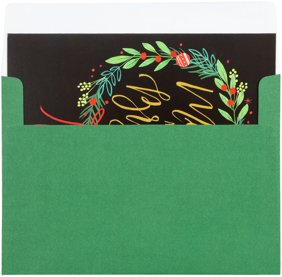Merry & Bright Christmas Wreath Cards - 16 Pack