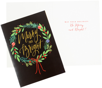 Merry & Bright Christmas Wreath Cards - 16 Pack