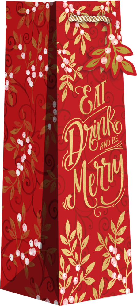 Holiday Floral Christmas Wine Bottle Gift Bags (4 1/2 x 4 1/2 x 14) - 120 Pack