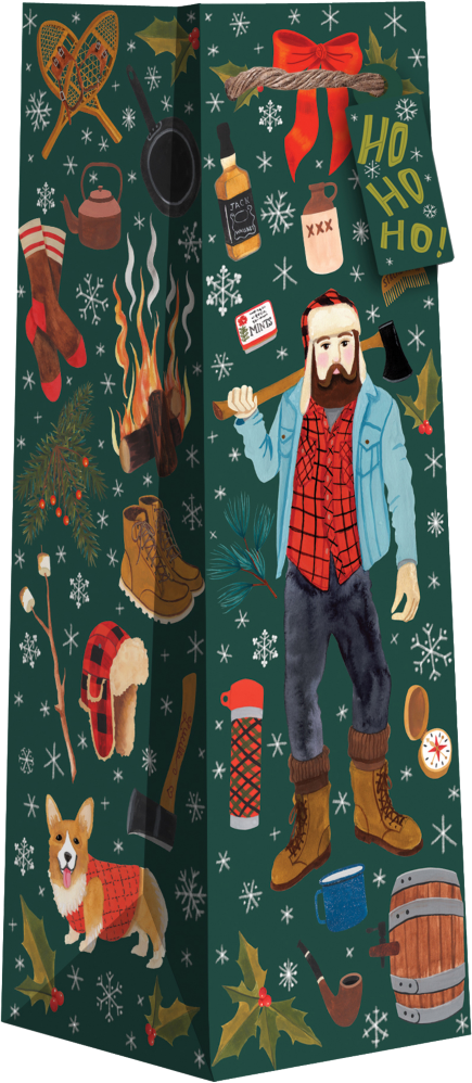 Winter Lumberjack Christmas Wine Bottle Gift Bags (4 1/2 x 4 1/2 x 14) - 120 Pack