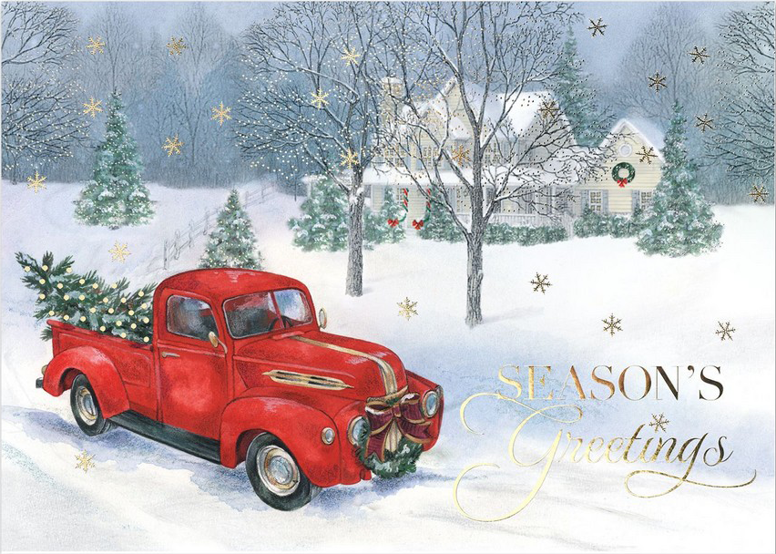 Vintage Truck Scene Christmas Cards - 25 Pack
