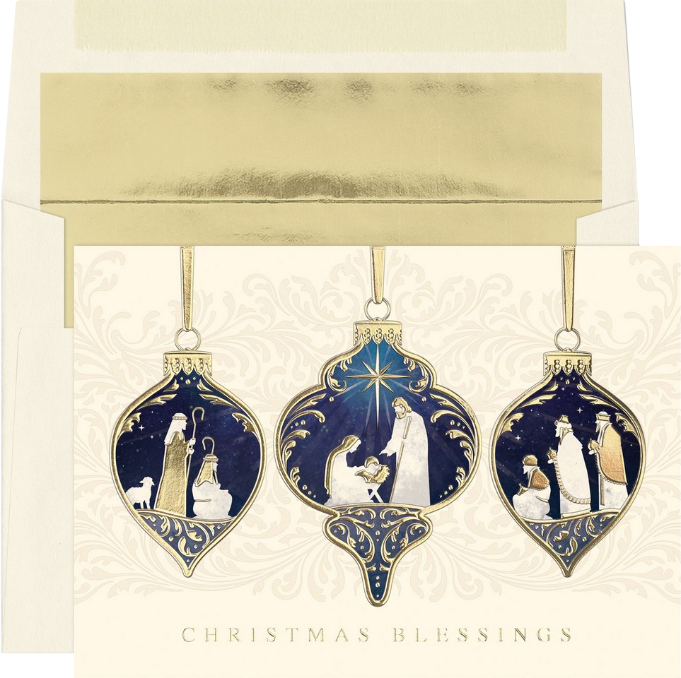 Religious Ornament Trio Christmas Card Set - 25 Pack