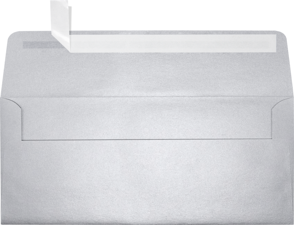 Silver Metallic 32lb #10 Square Flap Envelopes (4 1/8 x 9 1/2) with Peel & Seal