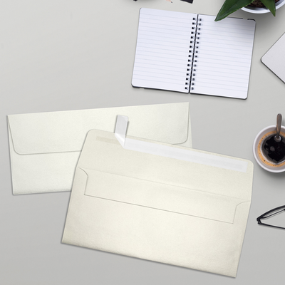 White Quartz Metallic 32lb #10 Square Flap Envelopes (4 1/8 x 9 1/2) with Peel & Seal