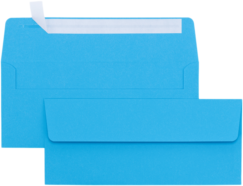 Bright Blue 24lb #10 Square Flap Envelopes (4 1/8 x 9 1/2) with Peel & Seal