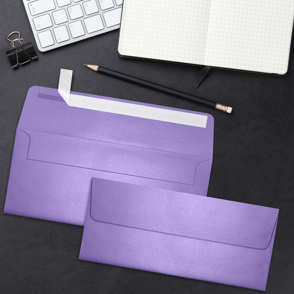 Amethyst Purple Metallic 32lb #10 Square Flap Envelopes (4 1/8 x 9 1/2) with Peel & Seal