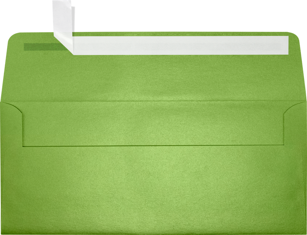 Lime Green Metallic 32lb #10 Square Flap Envelopes (4 1/8 x 9 1/2) with Peel & Seal